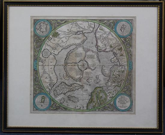 Gerard Mercator Polus Articus Mercator, Terrarum Circum Jacentium Descripto (Hondius 1630), 14.75 x 15.75in.